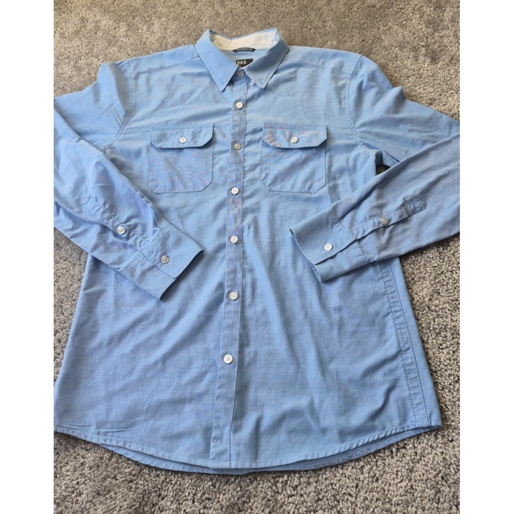 BKE Tailor Fit Light Blue Button-Up Shirt‎ Mens Medium Casual Cotton Blend